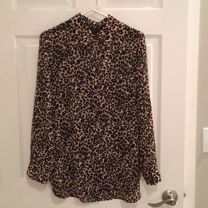 Sheer leopard print blouse with pocket